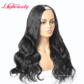Lsy Beauty Hot Selling Side Part Indian Body Wave U Part Wig With Clips Natural Human Hair Wigs Blended With Natural Hair